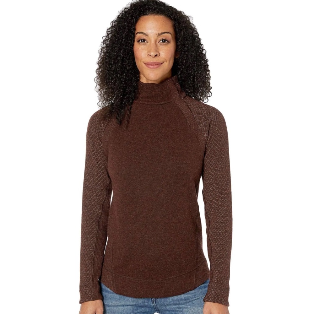 Prana Sweater XS  Brandie High Neck cocoa heather Wool Blend Mock Neck. Guc